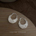 Silver Filigree Lace Openwork Hoop Earrings Crescent view 3