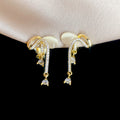 Crystal Bow Short Dangle Clip On Earrings With Polished Metal Details view 7