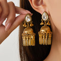 Five Color Teardrop Stone Gold Tone Bell Tassel Earrings view 1
