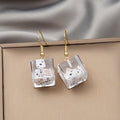 Clear Cube Novelty Long Hook Earrings in Two Styles view 3