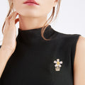 Crystal Flower Pot Brooch In 1 Style With Polished Metal And Decorative Details view 2