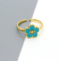 Gold Tone Enamel Smiling Flower Adjustable Open Rings in Seven Colors view 5