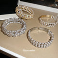 Gold Silver Multi Row Pearl Crystal Flower Open Cuffs view 3