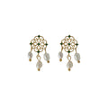 Gold Filigree Stud Earrings Green Accents Pearl Drops view 5