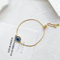 Gold Tone Adjustable Evil Eye Box Chain Slider Bracelet view 6