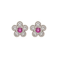 Pair of Metal Tone Blue and Pink Crystal Flower Stud Earrings view 5