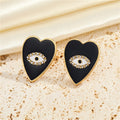 Gold Tone Crystal Eye Enamel Heart Stud Earrings in Four Colors view 5