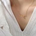 Gold Bamboo Bar Pendant Necklace Leaf Dangle Charm view 6
