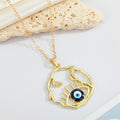 Gold Tone Open Hand Outline Evil Eye Pendant Necklaces in Six Colors view 7