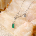 Malachite Rectangle Pendant Necklace Paperclip Link Chain view 4