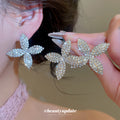 Crystal Four-Petal Flower Stud Earrings in Two Tones view 2