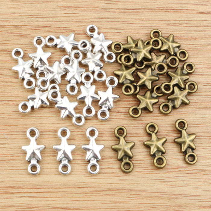 Tiny Double Loop Star Connector Charms in Two Finishes