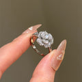 Silver Tone Zircon Flower Open Ring Adjustable Band view 4
