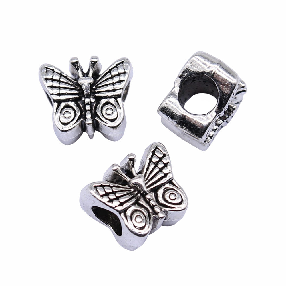 12x10mm 2.5g Antique Silver Zinc Alloy Butterfly Large Hole Beads for Bracelet Necklace DIY Jewelry