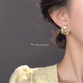 Gold Tone Champagne Rectangular Stone Sunburst Stud Earrings view 2