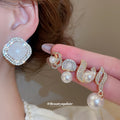 Gold Tone Pearl and Crystal Stud Earring Set of Ten Pairs view 2