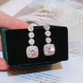 Silver Full Pavé Geometric Square Halo Drop Earrings view 2