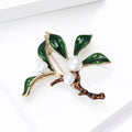 Green Enamel Leaf Branch Brooch Three White Pearls view 4