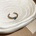 Gold Vintage Open Ring Square Blue Crystal Chain Band view 6