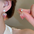 Pink Strawberry Crystal Drop Stud Earrings Fashion Jewelry view 1