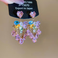 Pink Heart Crystal Floral Cluster Stud Earrings with Polished Metal Details view 6