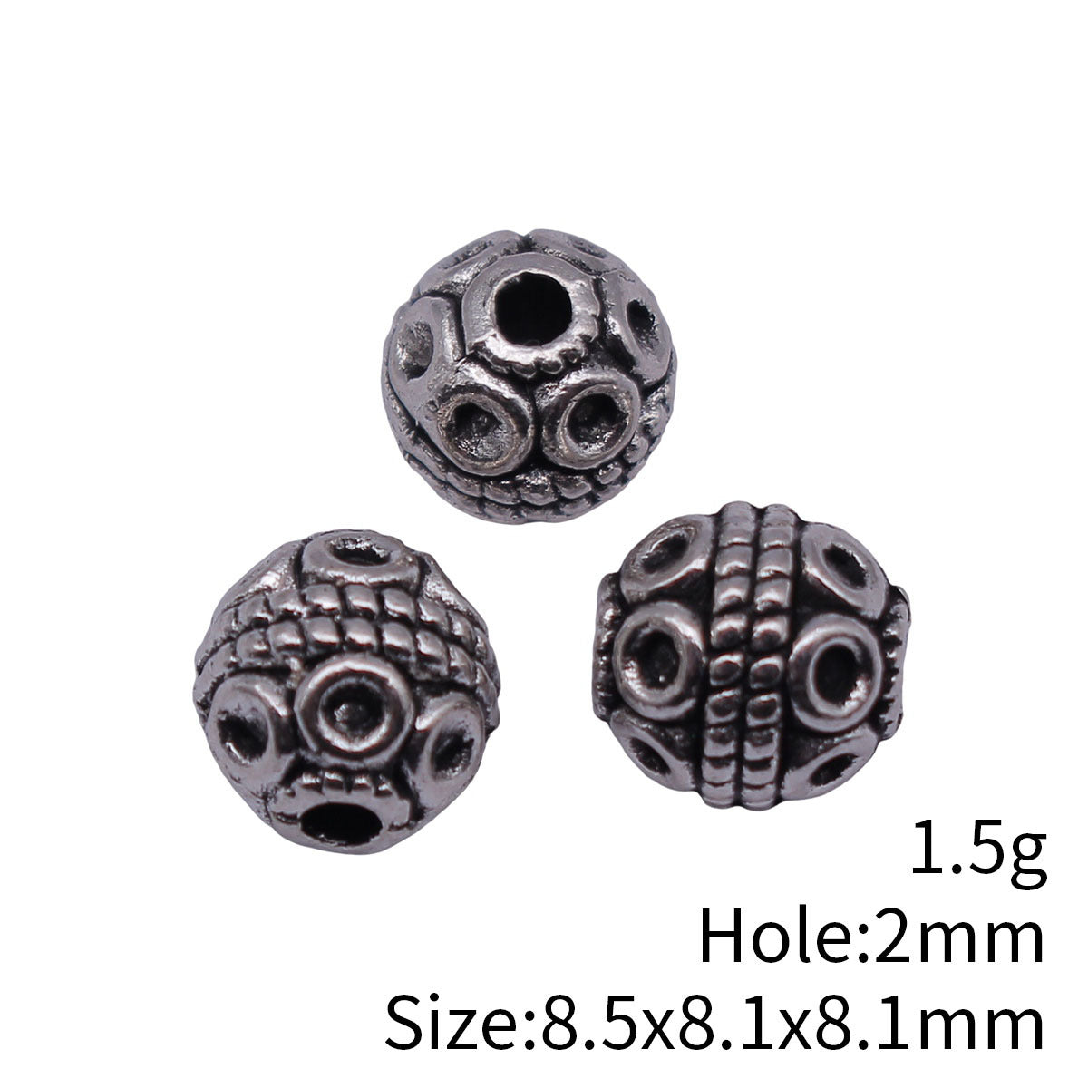 8.5x8.1x8.1mm 1.5g Antique Silver Zinc Alloy Round Hole Spacer Beads for DIY Bracelet Jewelry Making