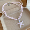 Pastel Textured Starfish Pendant Cord Necklaces in Four Colors view 2