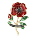 Red Enamel Poppy Brooch Gold Tone Lest We Forget Banner view 1