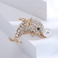 Rhinestone Dolphin Brooch Pearl Accent Silver Gold Tone view 4