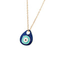 Gold Tone Layered Navy and Aqua Evil Eye Teardrop Earrings view 5
