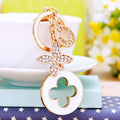 Jeweled Four-Leaf Clover Keychain with White Enamel Disc view 1