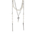 Silver Tone Layered Pearl Cross and Tassel Necklace view 5