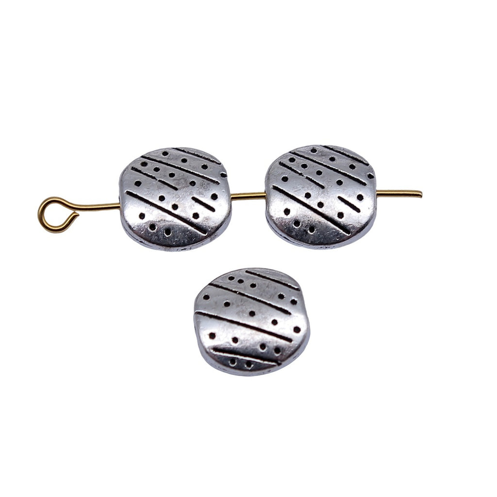 10x10x3.4mm 1.3g Antique Silver Zinc Alloy Line Dot Pattern Small Hole Spacer Beads for DIY Jewelry Making