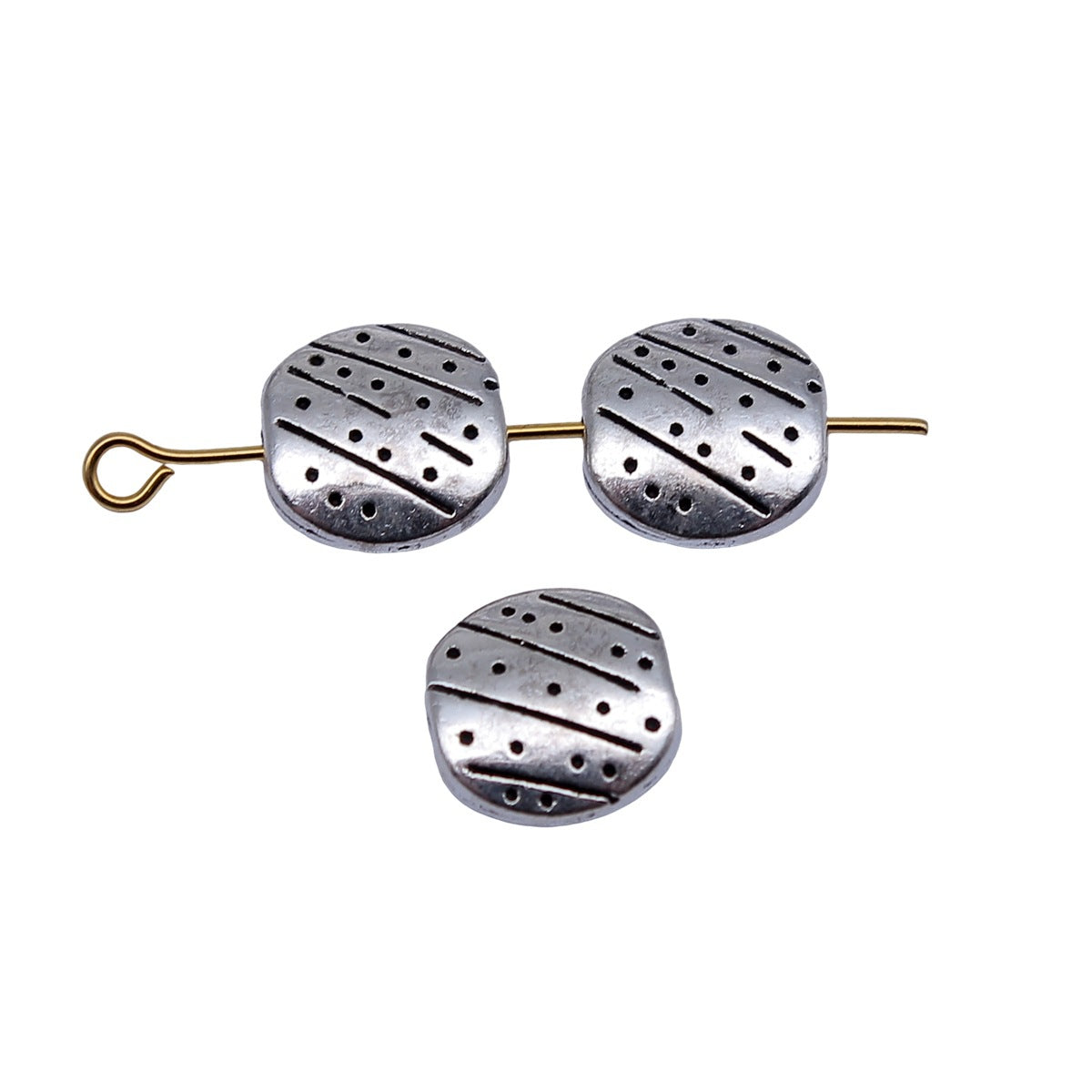 10x10x3.4mm 1.3g Antique Silver Zinc Alloy Line Dot Pattern Small Hole Spacer Beads for DIY Jewelry Making