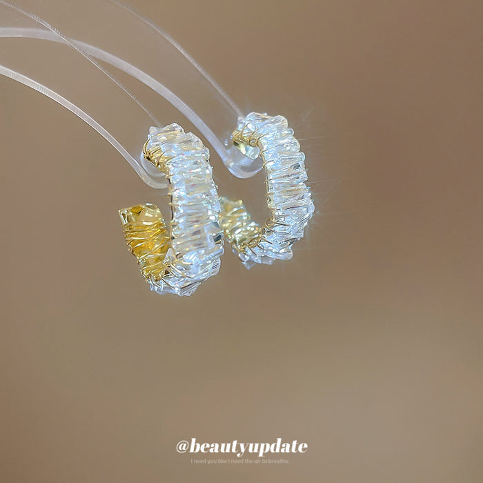 Textured Crystal Hoop Stud Earrings in Four Color Options