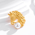 Gold Tone Horse Pearl Look Metal Brooch Pin for Jackets and Lapels view 5