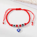 Silver Tone Blue Evil Eye Bead Red Cord Bracelets with Four Charms view 4