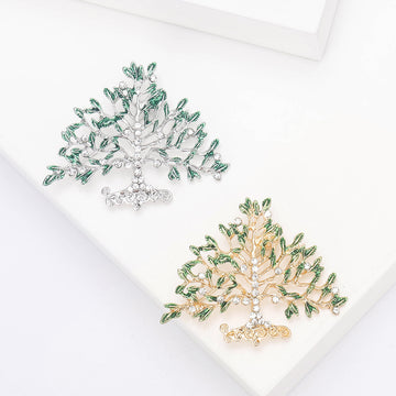 Crystal Tree Of Life Brooch In Silver And Gold Tones