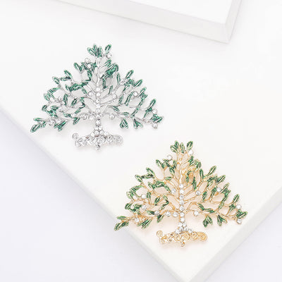Main front view of Crystal Tree Of Life Brooch In Silver And Gold Tones