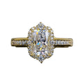 Rectangular Clear Solitaire Floral Halo Ring In Gold Tone view 5