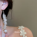 White Floral Necklace and Drop Earring Jewelry Set view 3