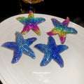 Crystal Starfish Stud Earrings in Blue and Rainbow Colors view 2