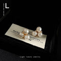 Gold Three Pearl Cluster Clear Crystal Stud Earrings Pair Style view 3