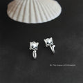 Silver Cat Face Stud Earrings Rear Curved Tail Hooks view 4