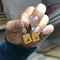 Silver Hook Yellow Rectangular CZ Dangle Earrings Clear Accents view 1
