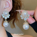 Gold Pearl Rhinestone Drop Necklace Earrings 2 Styles view 3