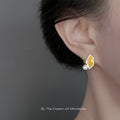 Gold Asymmetric Amber Enamel Geometric Stud Earrings Pearl view 2