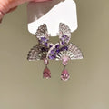 Purple Crystal Fan and Pink Teardrop Earrings Fashion Jewelry view 3