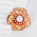 Orange Camellia Enamel Pearl Look Metal Brooch Pin view 5