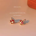 Gold-Tone Mini Red Crown Stud Earrings Clear Center Stone view 2